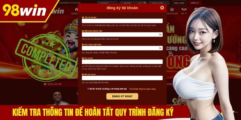 Kiểm tra thông tin để hoàn tất quy trình đăng ký